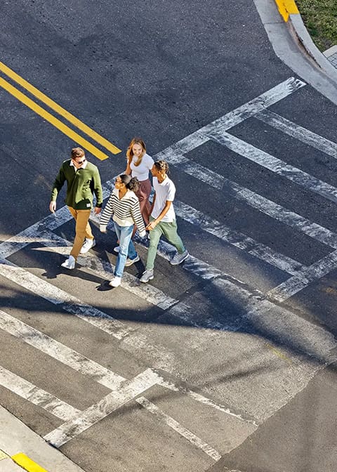 students walking across the street