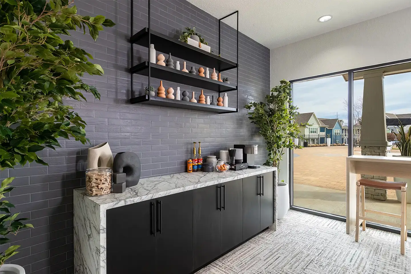 Coffee bar with storage below.